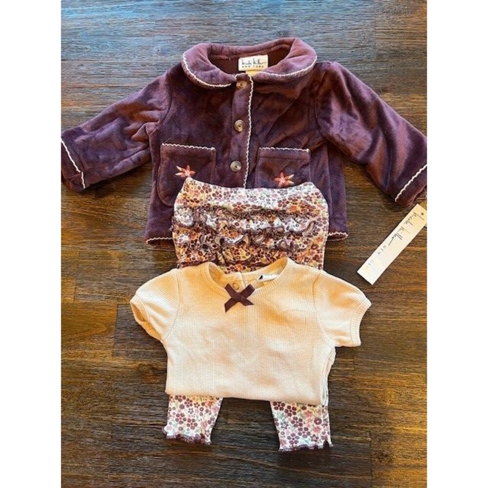 Baby Girl 3 Piece Eggplant Velour Jacket, Pants and Bodysuit 0/3M NWT